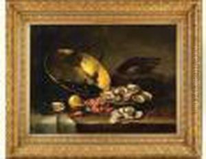 Nature Morte Aux Moules, Aux Huitres Et Aux Crevettes. by Alphonse de Neuville
