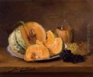 Stilleben Mit Melone Und Chiantiflasche.