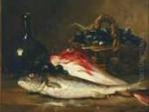 Still Life Of Fish , Wine And Fruit - view 1
