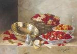 Stillleben Mit Kirschen, Johannisbeeren Und Aprikosen. by Alphonse de Neuville