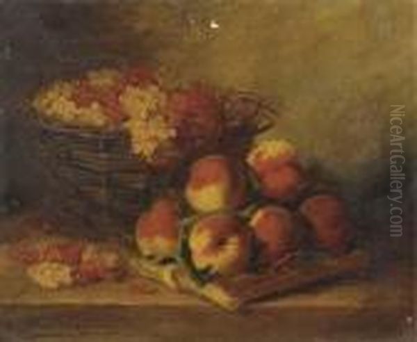 Peaches And Currents In A Basket On A Table - view 1