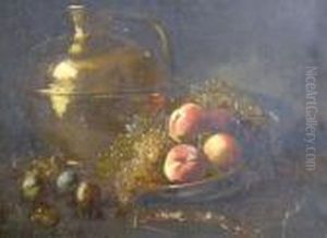 Still Life With Fruit And Brass Vessel by Alphonse de Neuville