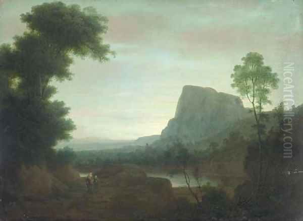 An extensive mountainous landscape with the Flight from Egypt - view 1