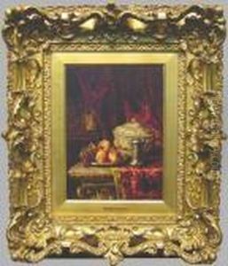 Still Life With Fruit And Tureen Against Red Velvet Curtain Still Life With Fruit And Tureen Against Red Velvet Curtain