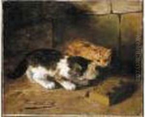 Les Chatons Guettant La Souris by Alphonse de Neuville