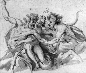 Two Water Centaurs raping a Woman by Joseph The Elder Heintz