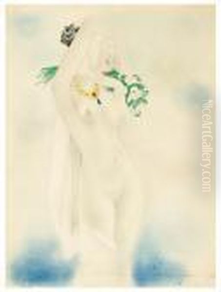 Standing Nude Woman With Flowers - view 1