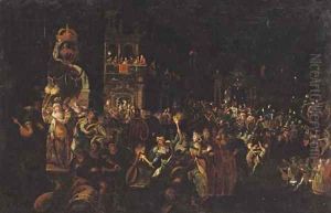 A carnival at night by Joseph the Younger Heintz