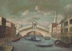 The Grand Canal, looking towards to the Rialto Bridge, Venice by Joseph the Younger Heintz