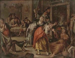 A monk drunk in a tavern