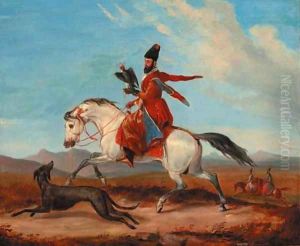 An Arab horseman holding a falcon by Charles Hamilton