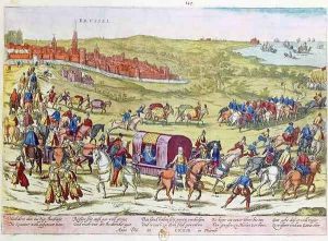 The Duke of Alba recalled to Spain leaving Brussels by Franz Hogenbergh