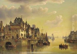A fantasy town at dusk