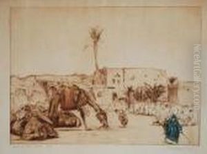 "oasi Di Bon-saada" 1912, Acquaforte A Colori , Firmata E Titolata In Basso A Matita "oasi Di Bon-saada" 1912, Acquaforte A Colori , Firmata E Titolata In Basso A Matita