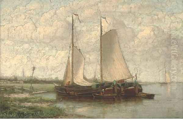 Barges moored on a Dutch waterway - view 1