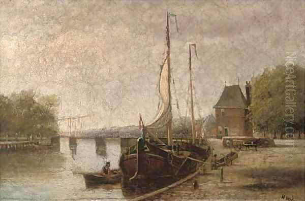 A Dutch canal with barges, near Haarlem - view 1