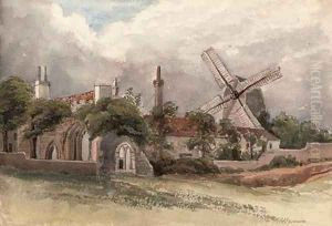 A folio of watercolours depicting various landscapes, including views of East Anglia (one illustrated)