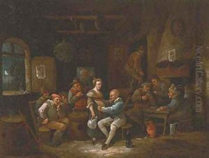 Boors drinking and gambling in a tavern by Egbert van, the Younger Heemskerck