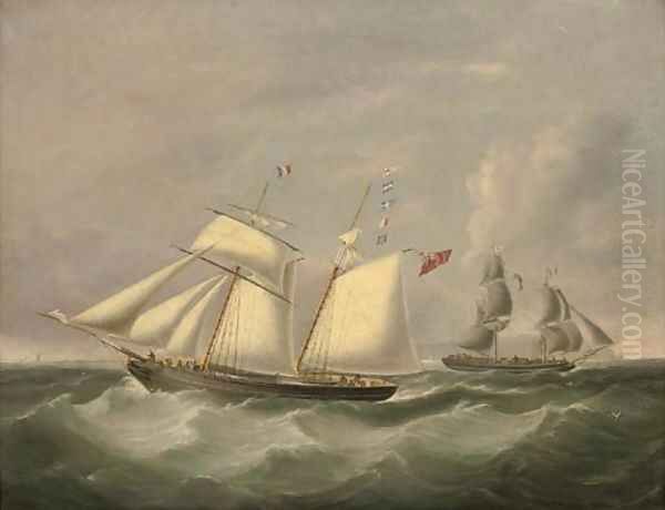 The topsail schooner Crescent passing the brig Jane off Holyhead - view 1