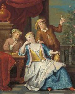 Elegant company on a terrace by Peter Jacob Horemans