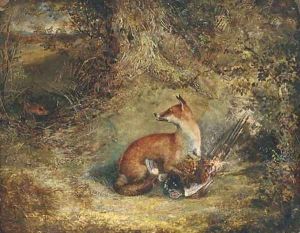 A fox with a pheasant by George Havell