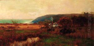 A faggot gatherer by a cottage in a Welsh coastal landscape