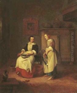 An interior with a woman and her maid