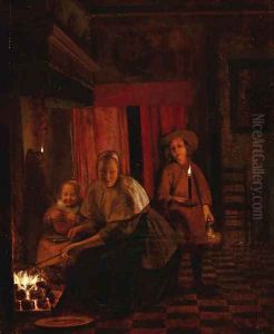 An interior with a mother and child