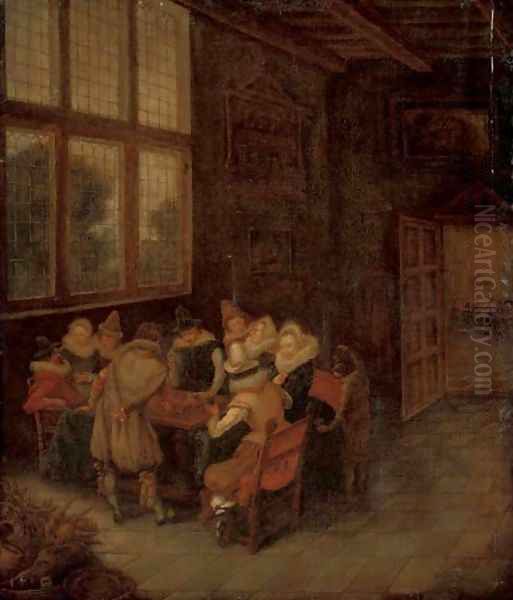 Elegant company conversing at a table in an interior - view 1