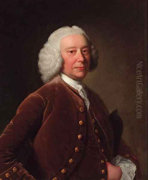 Portrait of a gentleman, half-length, in a brown coat and waistcoat, a tricorn under his arm - view 1