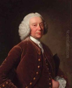 Portrait of a gentleman, half-length, in a brown coat and waistcoat, a tricorn under his arm