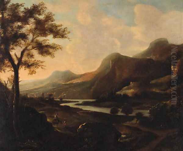 A Valley at sunset with Peasants on a Track - view 1