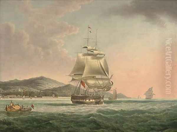 A frigate setting sail off Penang - view 1