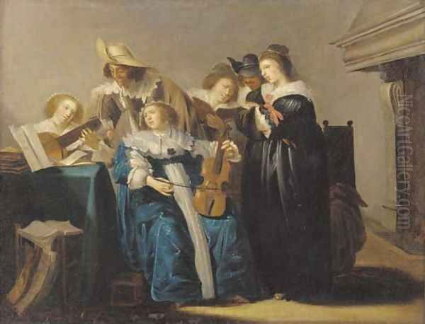 An elegant company making music in an interior - view 1