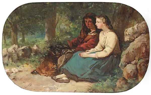 Faggot gatherers chatting in the woods - view 1
