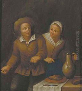 A peasant couple in an interior by Jan Jozef, the Younger Horemans