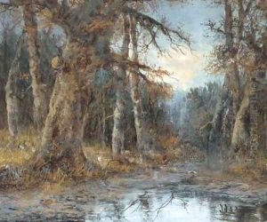 A pond in the woods by Theodore Hines