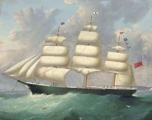 The full-rigged ship Duisburg flying her number at sea