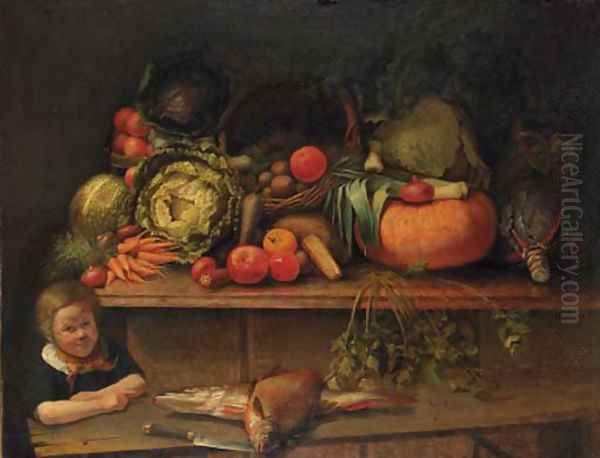 A boy standing by a kitchen still life - view 1