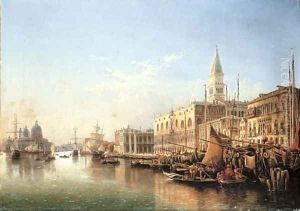 Venice the Riva degli Schiavoni, looking West with the Punta della Dogana and Santa Maria della Salute beyond by Julius Helfft