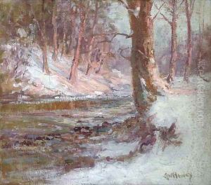 A snowy woodland, dawn by John William Howey