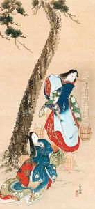 The salt maidens Matsukaze and Murasame from the kabuki dance 'Shiokumi' (Salt gathering) by Katsushika Hokuto
