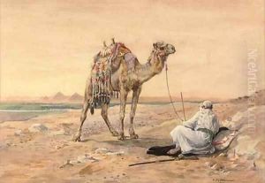 A Bedouin and his camel resting before going down to the Gates of Cairo