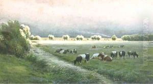 Cows in a polder landscape by Pieter Louis Hoedt