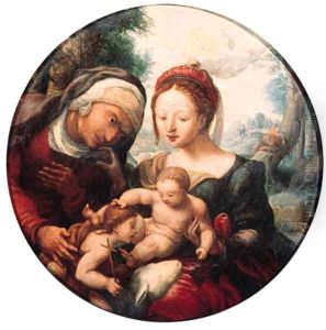 The Madonna and Child adored by Saint Elisabeth and the Infant Saint John the Baptist in a landscape by Jan Sanders Van Hemessen