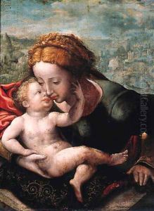 The Madonna and Child, a landscape beyond by Jan Sanders Van Hemessen