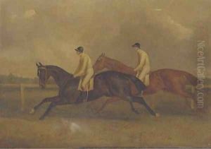 The Celebrated St. Leger, 1840, with Lord Westminster's Launcelot and Maroon by John Frederick Jnr Herring