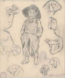 Petit Berger Et Etudes De Moutons by Rembrandt Bugatti