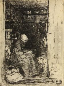 Une Matinee D'hiver Au Quai Del'hotel-dieu by Felix-Hilaire Buhot