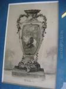 Grand Vase Decoratif En Metal Martele Gravure Signee Au Centre Dansla Planche by Felix-Hilaire Buhot